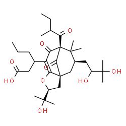 ChemSpider 2D Image | 3-[(1S,3S,8S,10R)-10-(2,3-Dihydroxy-3-methylbutyl)-3-(2-hydroxy-2-propanyl)-9,9-dimethyl-8-(2-methylbutanoyl)-7,12-dioxo-4-oxatricyclo[6.3.1.0~1,5~]dodec-5-en-6-yl]hexanoic acid | C32H50O9