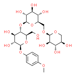 ChemSpider 2D Image | 4-Methoxyphenyl alpha-D-xylopyranosyl-(1->6)-beta-D-glucopyranosyl-(1->4)-beta-D-glucopyranoside | C24H36O16