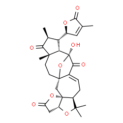 ChemSpider 2D Image | (1S,3R,7R,10S,15S,16S,17S,18S,20S)-15-Hydroxy-9,9,18,20-tetramethyl-17-[(2R)-4-methyl-5-oxo-2,5-dihydro-2-furanyl]-4,8,23-trioxahexacyclo[13.7.1.0~1,13~.0~3,7~.0~3,10~.0~16,20~]tricos-12-ene-5,14,19-t
rione | C29H34O9
