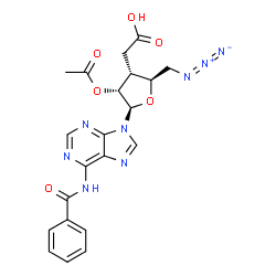 ChemSpider 2D Image | 2'-O-Acetyl-5'-azido-N-benzoyl-3'-(carboxymethyl)-3',5'-dideoxyadenosine | C21H20N8O6