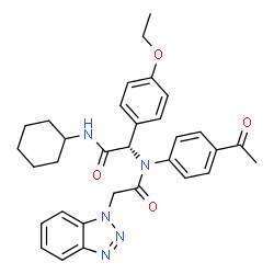 ChemSpider 2D Image | N-(4-Acetylphenyl)-2-(1H-benzotriazol-1-yl)-N-[(1S)-2-(cyclohexylamino)-1-(4-ethoxyphenyl)-2-oxoethyl]acetamide | C32H35N5O4