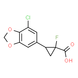 ChemSpider 2D Image | 2-(7-Chloro-1,3-benzodioxol-5-yl)-1-fluorocyclopropanecarboxylic acid | C11H8ClFO4