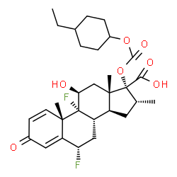 ChemSpider 2D Image | (6alpha,11beta,16alpha,17alpha)-17-({[(4-Ethylcyclohexyl)oxy]carbonyl}oxy)-6,9-difluoro-11-hydroxy-16-methyl-3-oxoandrosta-1,4-diene-17-carboxylic acid | C30H40F2O7
