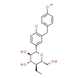 ChemSpider 2D Image | (1S)-1,5-Anhydro-1-[4-chloro-3-(4-methoxybenzyl)phenyl]-4-deoxy-4-ethyl-D-glucitol | C22H27ClO5
