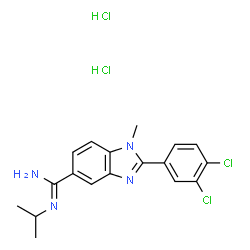 ChemSpider 2D Image | 2-(3,4-Dichlorophenyl)-N'-isopropyl-1-methyl-1H-benzimidazole-5-carboximidamide dihydrochloride | C18H20Cl4N4