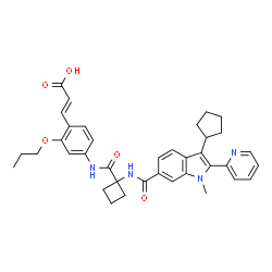 ChemSpider 2D Image | (2E)-3-[4-({[1-({[3-Cyclopentyl-1-methyl-2-(2-pyridinyl)-1H-indol-6-yl]carbonyl}amino)cyclobutyl]carbonyl}amino)-2-propoxyphenyl]acrylic acid | C37H40N4O5