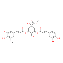ChemSpider 2D Image | Methyl (1R,3R,4S,5R)-3-{[(2E)-3-(3,4-dihydroxyphenyl)-2-propenoyl]oxy}-1,4-dihydroxy-5-{[(2E)-3-(4-hydroxy-3,5-dimethoxyphenyl)-2-propenoyl]oxy}cyclohexanecarboxylate | C28H30O13