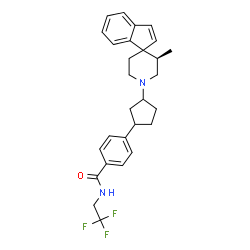ChemSpider 2D Image | 4-{3-[(3'R)-3'-Methyl-1'H-spiro[indene-1,4'-piperidin]-1'-yl]cyclopentyl}-N-(2,2,2-trifluoroethyl)benzamide | C28H31F3N2O