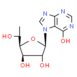 ChemSpider 2D Image | 7-[(2xi)-6-Deoxy-beta-D-arabino-hexofuranosyl]-7H-purin-6-ol | C11H14N4O5