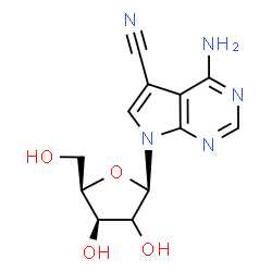ChemSpider 2D Image | 4-Amino-7-[(2xi)-beta-D-threo-pentofuranosyl]-7H-pyrrolo[2,3-d]pyrimidine-5-carbonitrile | C12H13N5O4