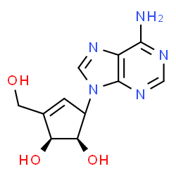 ChemSpider 2D Image | (1R,2S)-5-(6-Amino-9H-purin-9-yl)-3-(hydroxymethyl)-3-cyclopentene-1,2-diol | C11H13N5O3