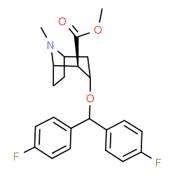 ChemSpider 2D Image | Methyl (2R)-3-[bis(4-fluorophenyl)methoxy]-8-methyl-8-azabicyclo[3.2.1]octane-2-carboxylate | C23H25F2NO3