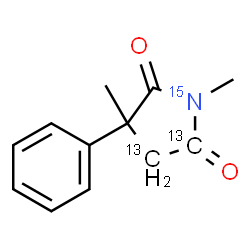 ChemSpider 2D Image | 1,3-Dimethyl-3-phenyl-2,5-(4,5-~13~C_2_,~15~N)pyrrolidinedione | C1013C2H1315NO2