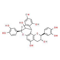 ChemSpider 2D Image | (1R,5S,6R,13S)-5,13-Bis(3,4-dihydroxyphenyl)-4,12,14-trioxapentacyclo[11.7.1.0~2,11~.0~3,8~.0~15,20~]henicosa-2,8,10,15,17,19-hexaene-6,9,17,19,21-pentol | C30H24O12