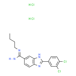 ChemSpider 2D Image | N'-Butyl-2-(3,4-dichlorophenyl)-1H-benzimidazole-6-carboximidamide dihydrochloride | C18H20Cl4N4