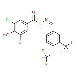 ChemSpider 2D Image | 3,5-Dichloro-4-hydroxy-N'-{(Z)-[4-(trifluoromethoxy)-3-(trifluoromethyl)phenyl]methylene}benzohydrazide | C16H8Cl2F6N2O3