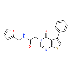 ChemSpider 2D Image | N-(2-Furylmethyl)-2-(4-oxo-5-phenylthieno[2,3-d]pyrimidin-3(4H)-yl)acetamide | C19H15N3O3S