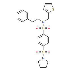 ChemSpider 2D Image | N-Phenethyl-4-(pyrrolidine-1-sulfonyl)-N-thiophen-2-ylmethyl-benzenesulfonamide | C23H26N2O4S3