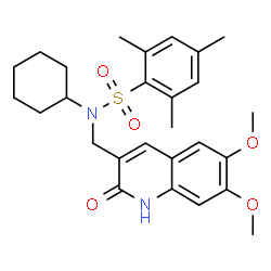 ChemSpider 2D Image | N-Cyclohexyl-N-[(6,7-dimethoxy-2-oxo-1,2-dihydro-3-quinolinyl)methyl]-2,4,6-trimethylbenzenesulfonamide | C27H34N2O5S
