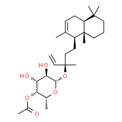 ChemSpider 2D Image | (3R)-3-Methyl-5-[(1S,4aS,8aS)-2,5,5,8a-tetramethyl-1,4,4a,5,6,7,8,8a-octahydro-1-naphthalenyl]-1-penten-3-yl 4-O-acetyl-6-deoxy-beta-D-galactopyranoside | C28H46O6