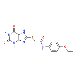 ChemSpider 2D Image | 2-[(1,3-Dimethyl-2,6-dioxo-2,3,6,7-tetrahydro-1H-purin-8-yl)sulfanyl]-N-(4-ethoxyphenyl)acetamide | C17H19N5O4S