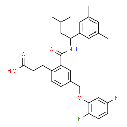 ChemSpider 2D Image | 3-(4-[(2,5-Difluorophenoxy)methyl]-2-{[1-(3,5-dimethylphenyl)-3-methylbutyl]carbamoyl}phenyl)propanoic acid | C30H33F2NO4