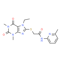 ChemSpider 2D Image | 2-[(7-ethyl-1,3-dimethyl-2,6-dioxo-8-purinyl)thio]-N-(6-methyl-2-pyridinyl)acetamide | C17H20N6O3S