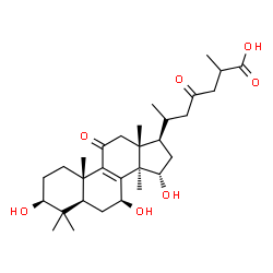 ChemSpider 2D Image | (3beta,7beta,15alpha,17alpha,20S)-3,7,15-Trihydroxy-11,23-dioxolanost-8-en-26-oic acid | C30H46O7