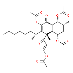 ChemSpider 2D Image | (1S,3R,4R,4aS,8S,8aR)-8-[(2E)-3-Acetoxy-2-propenoyl]-3,8-dimethyl-7-[(2R)-2-octanyl]-5-oxo-1,2,3,4,4a,5,8,8a-octahydronaphthalene-1,4,6-triyl triacetate | C31H44O10