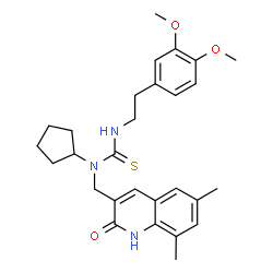 ChemSpider 2D Image | 1-Cyclopentyl-3-[2-(3,4-dimethoxyphenyl)ethyl]-1-[(6,8-dimethyl-2-oxo-1,2-dihydro-3-quinolinyl)methyl]thiourea | C28H35N3O3S