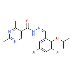 ChemSpider 2D Image | N'-[(Z)-(3,5-Dibromo-2-isopropoxyphenyl)methylene]-2,4-dimethyl-5-pyrimidinecarbohydrazide | C17H18Br2N4O2