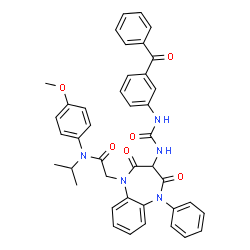 ChemSpider 2D Image | 2-(3-{[(3-Benzoylphenyl)carbamoyl]amino}-2,4-dioxo-5-phenyl-2,3,4,5-tetrahydro-1H-1,5-benzodiazepin-1-yl)-N-isopropyl-N-(4-methoxyphenyl)acetamide | C41H37N5O6