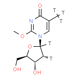 ChemSpider 2D Image | 1-{2-[(1,2-~3~H_2_)Deoxy]-alpha-D-arabinofuranosyl}-2-methoxy-5-(~3~H_3_)methyl-4(1H)-pyrimidinone | C11H11T5N2O5