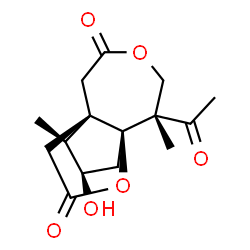 ChemSpider 2D Image | (1R,6S,7S,11S,12R)-6-Acetyl-12-hydroxy-6,11-dimethyl-4,8-dioxatricyclo[5.3.3.0~1,7~]tridecane-3,9-dione | C15H20O6