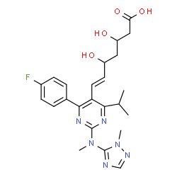 ChemSpider 2D Image | (6E)-7-{4-(4-Fluorophenyl)-6-isopropyl-2-[methyl(1-methyl-1H-1,2,4-triazol-5-yl)amino]-5-pyrimidinyl}-3,5-dihydroxy-6-heptenoic acid | C24H29FN6O4