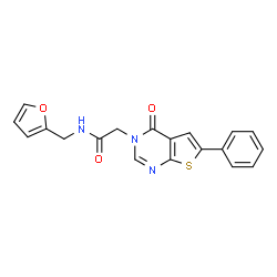 ChemSpider 2D Image | N-(2-furanylmethyl)-2-(4-oxo-6-phenyl-3-thieno[2,3-d]pyrimidinyl)acetamide | C19H15N3O3S