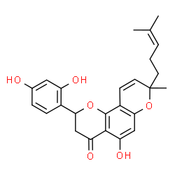 ChemSpider 2D Image | 2-(2,4-Dihydroxyphenyl)-5-hydroxy-8-methyl-8-(4-methyl-3-penten-1-yl)-2,3-dihydro-4H,8H-pyrano[2,3-f]chromen-4-one | C25H26O6