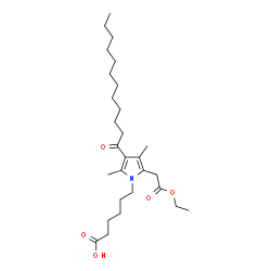 ChemSpider 2D Image | 6-[3-Dodecanoyl-5-(2-ethoxy-2-oxoethyl)-2,4-dimethyl-1H-pyrrol-1-yl]hexanoic acid | C28H47NO5