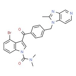 ChemSpider 2D Image | 4-Bromo-N,N-dimethyl-3-{4-[(2-methyl-1H-imidazo[4,5-c]pyridin-1-yl)methyl]benzoyl}-1H-indole-1-carboxamide | C26H22BrN5O2
