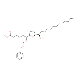 ChemSpider 2D Image | Methyl (6R)-6-[(benzyloxy)methoxy]-6-{(2S,5S)-5-[(1R)-1-hydroxytridecyl]tetrahydro-2-furanyl}hexanoate | C32H54O6