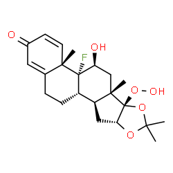 ChemSpider 2D Image | (4aS,4bR,5S,6aS,6bR,9aR,10aS,10bS)-4b-Fluoro-6b-hydroperoxy-5-hydroxy-4a,6a,8,8-tetramethyl-4a,4b,5,6,6a,6b,9a,10,10a,10b,11,12-dodecahydro-2H-naphtho[2',1':4,5]indeno[1,2-d][1,3]dioxol-2-one | C22H29FO6