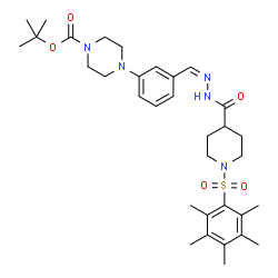 ChemSpider 2D Image | 2-Methyl-2-propanyl 4-(3-{(Z)-[({1-[(pentamethylphenyl)sulfonyl]-4-piperidinyl}carbonyl)hydrazono]methyl}phenyl)-1-piperazinecarboxylate | C33H47N5O5S