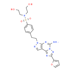 ChemSpider 2D Image | 4-{2-[5-Amino-2-(2-furyl)-7H-pyrazolo[4,3-e][1,2,4]triazolo[1,5-c]pyrimidin-7-yl]ethyl}-N,N-bis(2-hydroxyethyl)benzenesulfonamide | C22H24N8O5S