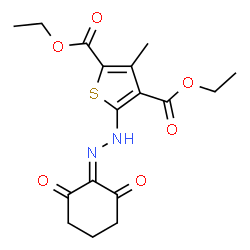 ChemSpider 2D Image | Diethyl 5-[2-(2,6-dioxocyclohexylidene)hydrazino]-3-methyl-2,4-thiophenedicarboxylate | C17H20N2O6S