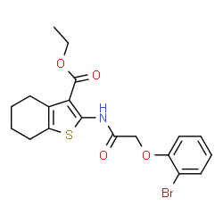 ChemSpider 2D Image | Ethyl 2-{[(2-bromophenoxy)acetyl]amino}-4,5,6,7-tetrahydro-1-benzothiophene-3-carboxylate | C19H20BrNO4S