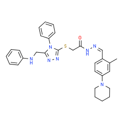 ChemSpider 2D Image | 2-{[5-(Anilinomethyl)-4-phenyl-4H-1,2,4-triazol-3-yl]sulfanyl}-N'-{(Z)-[2-methyl-4-(1-piperidinyl)phenyl]methylene}acetohydrazide | C30H33N7OS