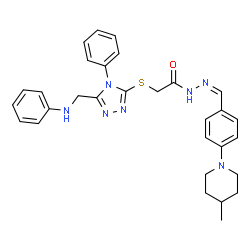 ChemSpider 2D Image | 2-{[5-(Anilinomethyl)-4-phenyl-4H-1,2,4-triazol-3-yl]sulfanyl}-N'-{(Z)-[4-(4-methyl-1-piperidinyl)phenyl]methylene}acetohydrazide | C30H33N7OS
