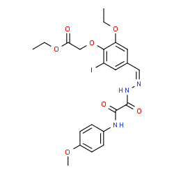 ChemSpider 2D Image | Ethyl {2-ethoxy-6-iodo-4-[(Z)-({[(4-methoxyphenyl)amino](oxo)acetyl}hydrazono)methyl]phenoxy}acetate | C22H24IN3O7