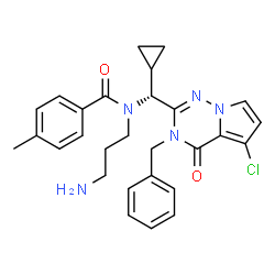 ChemSpider 2D Image | N-(3-Aminopropyl)-N-[(R)-(3-benzyl-5-chloro-4-oxo-3,4-dihydropyrrolo[2,1-f][1,2,4]triazin-2-yl)(cyclopropyl)methyl]-4-methylbenzamide | C28H30ClN5O2