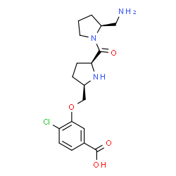 ChemSpider 2D Image | 3-{[(2R,5S)-5-{[(2S)-2-(Aminomethyl)-1-pyrrolidinyl]carbonyl}-2-pyrrolidinyl]methoxy}-4-chlorobenzoic acid | C18H24ClN3O4